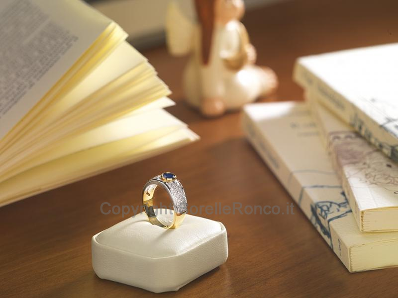 ANELLO ORO DIAMANTI E ZAFFIRO 0.50 CT